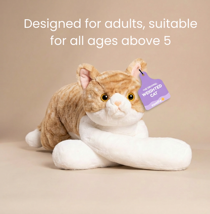 Cuddles the Weighted Cat™ — The weighted plushie whose arms actually hug you back