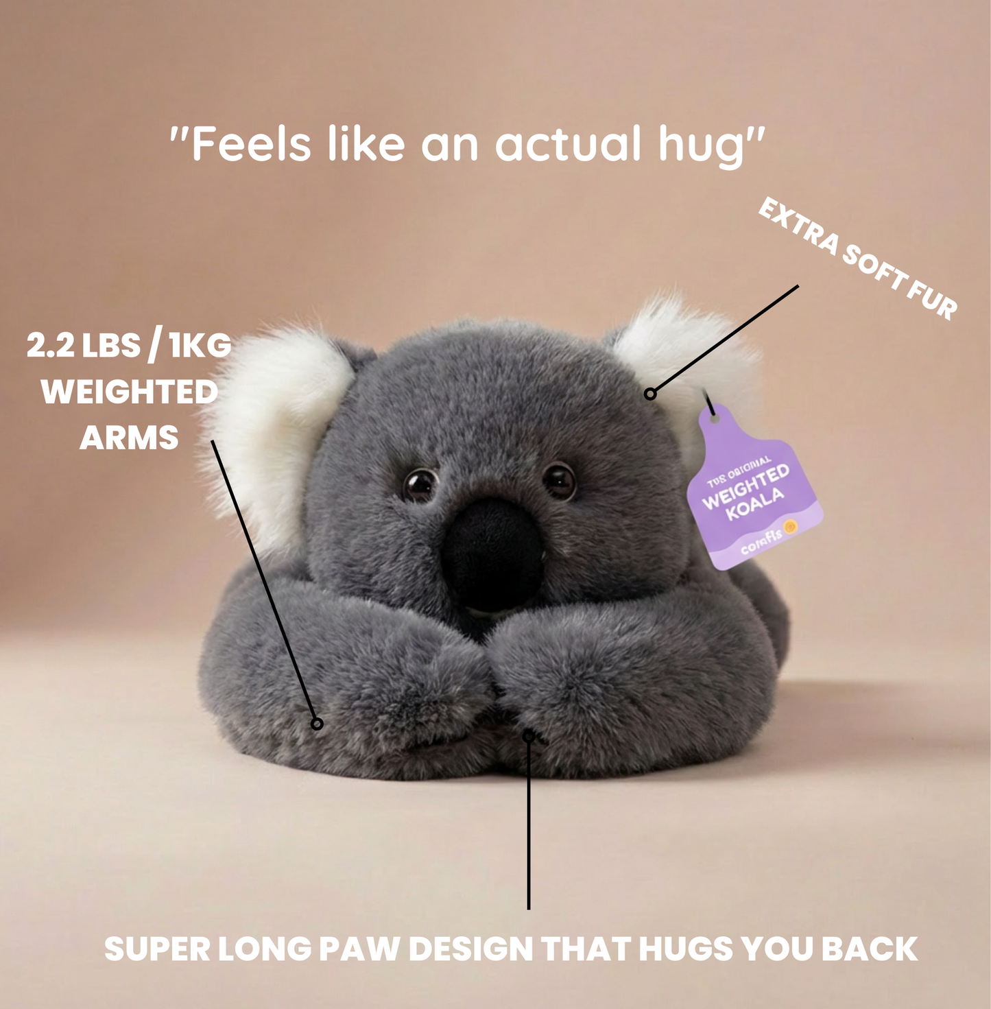 Kozie the Weighted Koala™ — The weighted plushie whose arms actually hug you back