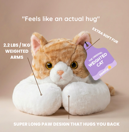Cuddles the Weighted Cat™ — The weighted plushie whose arms actually hug you back
