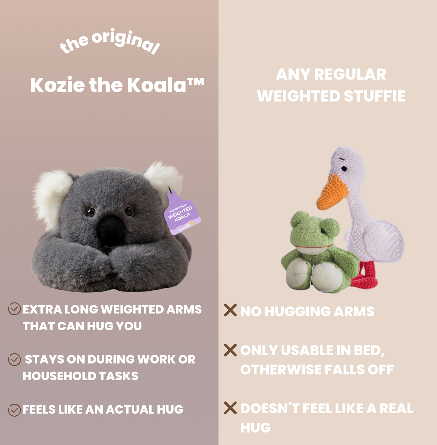 Kozie the Weighted Koala™ — The weighted plushie whose arms actually hug you back
